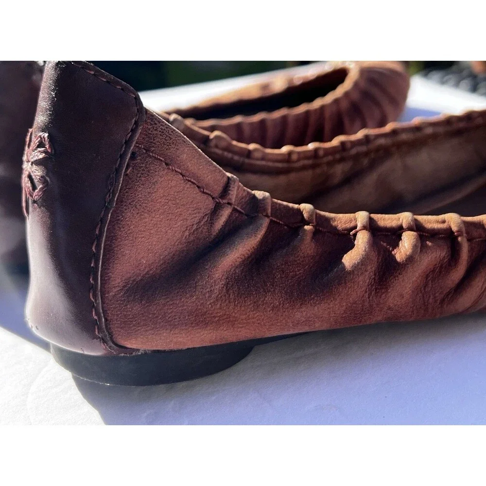 Lucky Brand Brown Leather Ballet Flats Women’s Size 6.5 Slip On Shoes Boho